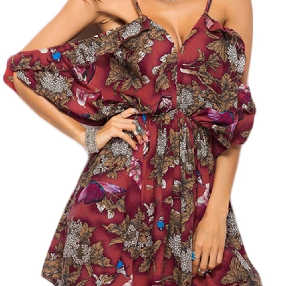NWT-  Floral Burgundy Floral Romper